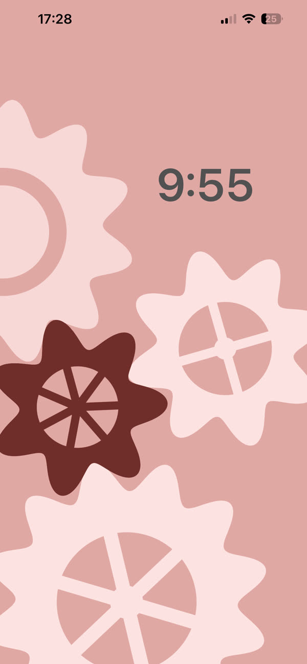A 9:55 timer on soft pink gears, in light mode