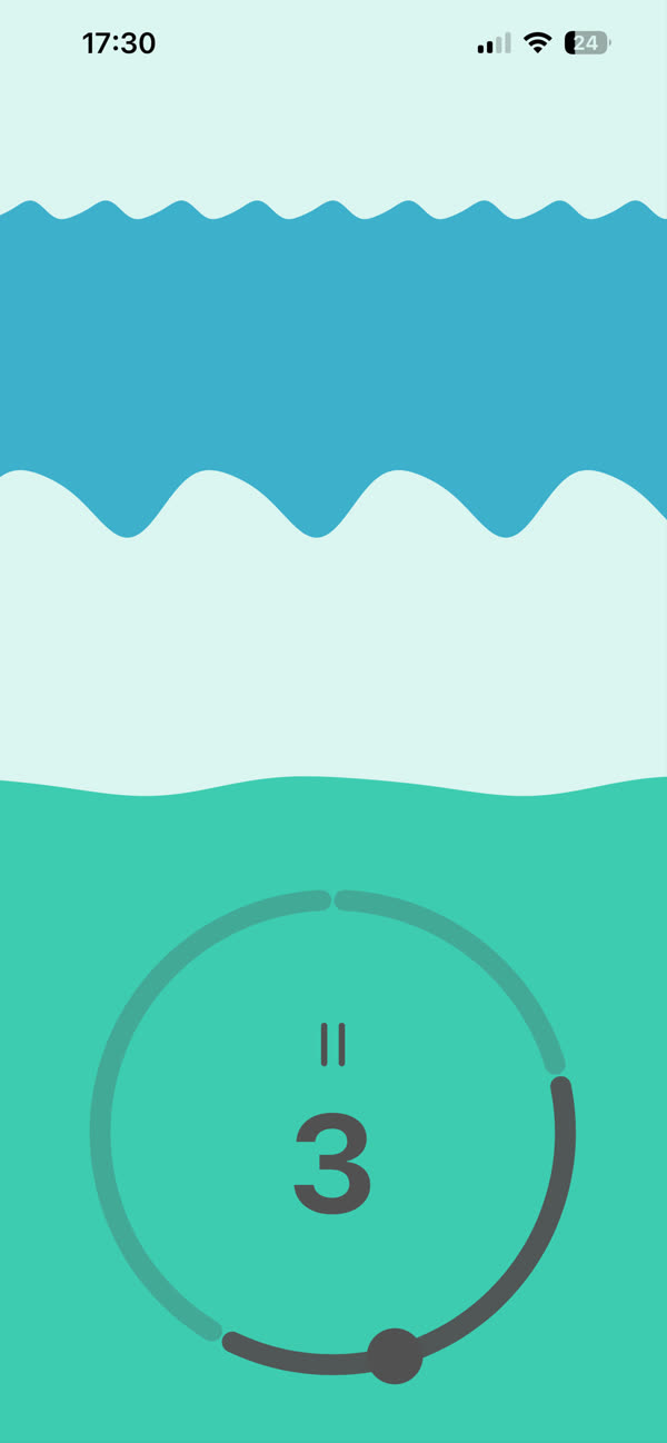 A breathing ring counting down over mint-green waves